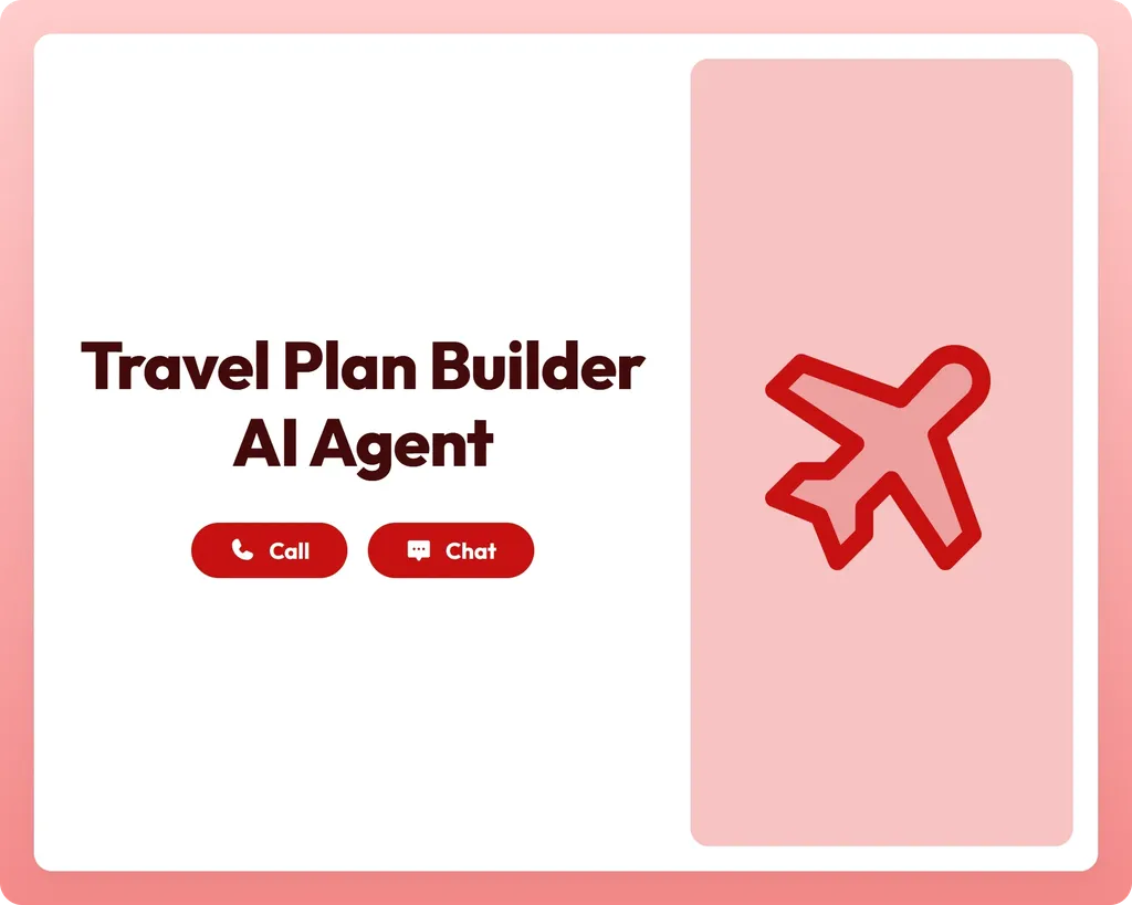 travel plan builder ai agent with call and chat support beside a tilted airplane icon
